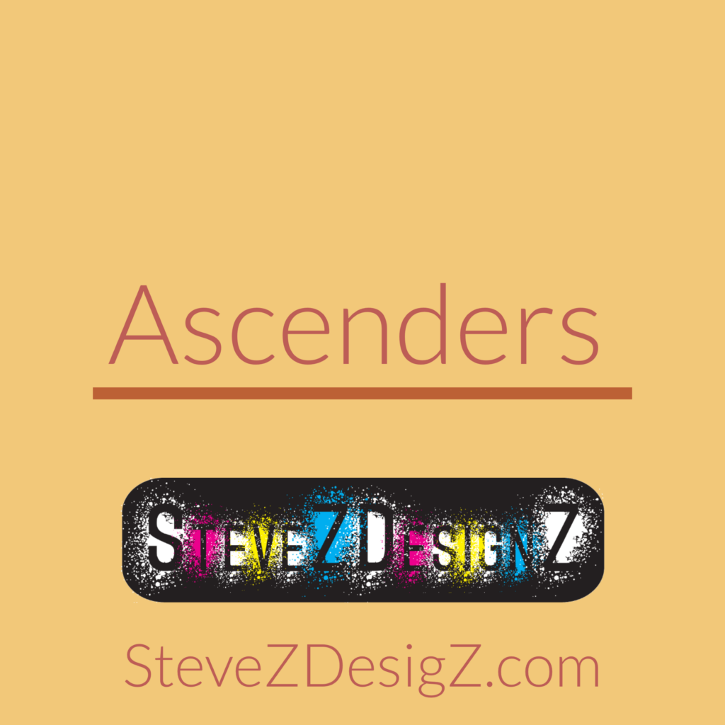 Ascenders In typography, an ascender is the part of a letter that extends above the x-height of a font or typeface. Ascenders are commonly found in uppercase letters like "L" and "T", and lowercase letters like "b", "d", "f", "h", "k", "l", and "t". The height of the ascender can vary depending on the font or typeface, but it generally extends beyond the height of the lowercase letters to create a visually balanced appearance. #acenders